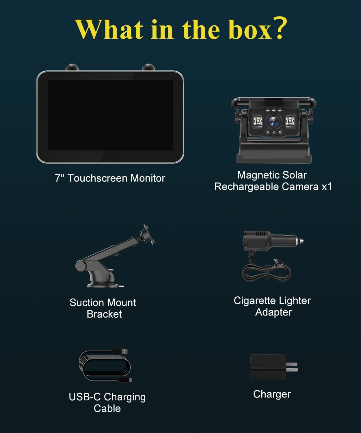 Wireless Solar Backup Camera – 7" HD Touchscreen, No Wiring Needed