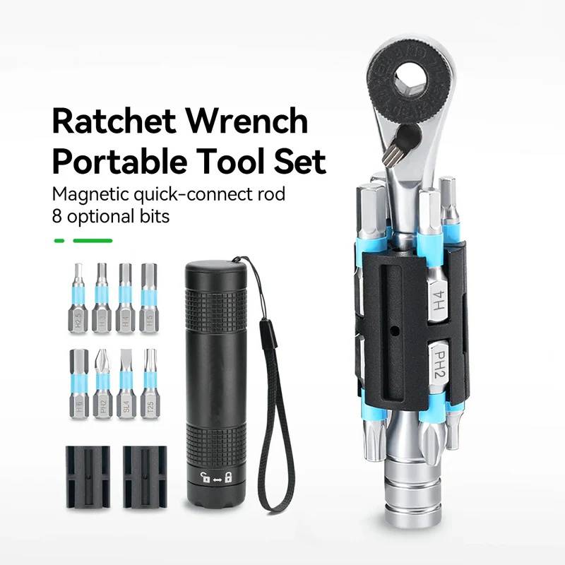 S2 Alloy Compact Ratchet Bike Repair Kit – 72‑Tooth, 8 Bits, 1/4″ Drive