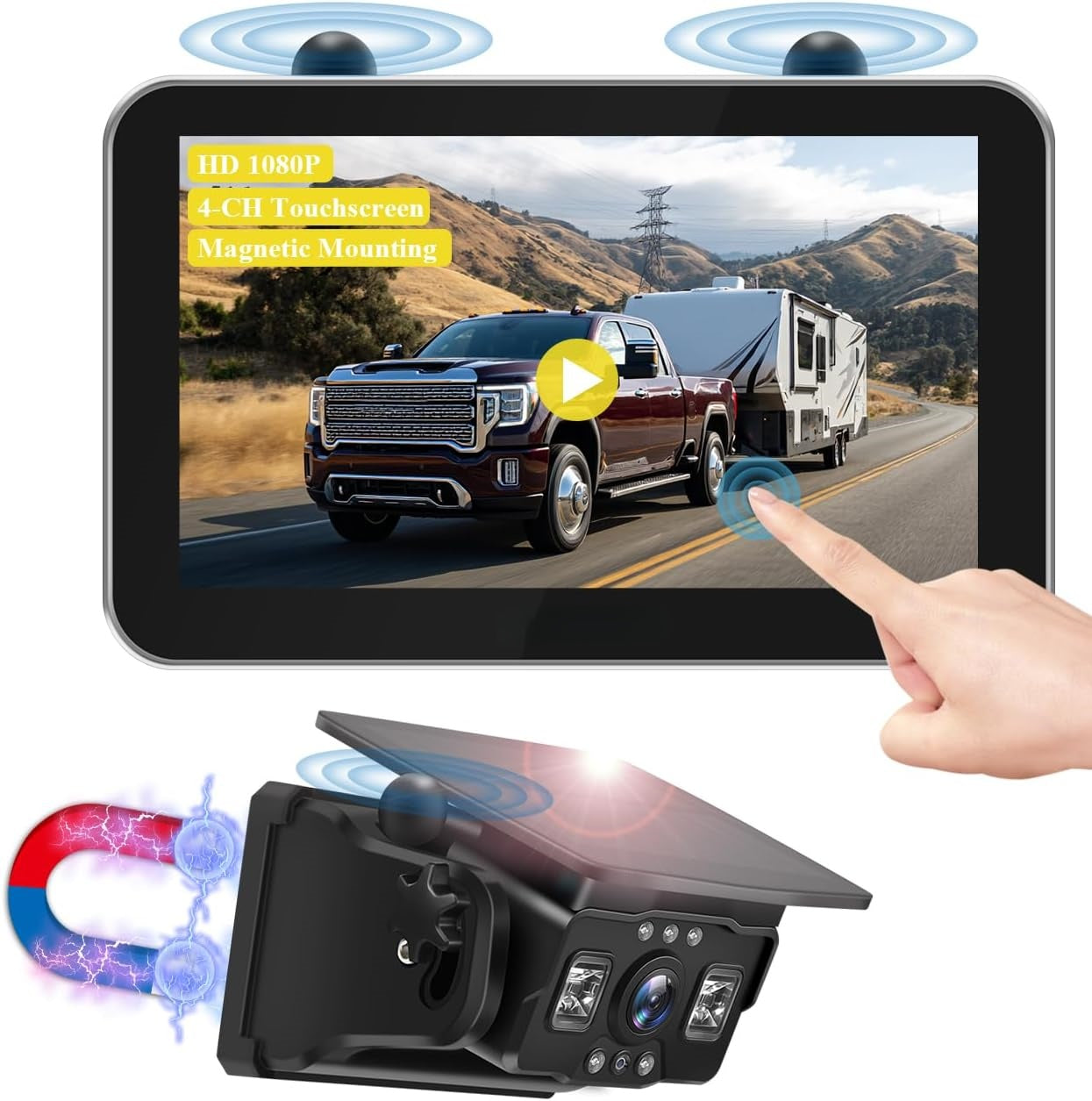Wireless Solar Backup Camera – 7" HD Touchscreen, No Wiring Needed